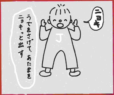 うでをさげて、あたまをニョキっと出すイメージ画像