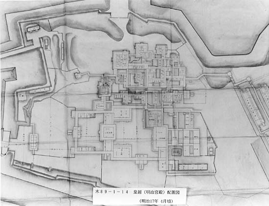 皇居（明治宮殿）賢所・奥宮殿・表宮殿配置平面図（部分）の画像