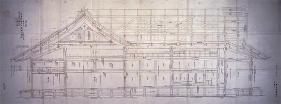 御本丸大広間南御入側より御上段後御入側二十分一総建地割の画像