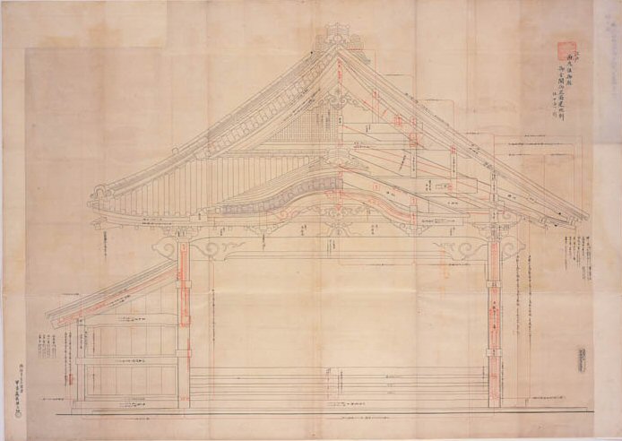 江戸西丸仮御殿御玄関御正面建地割但十分一ノ割