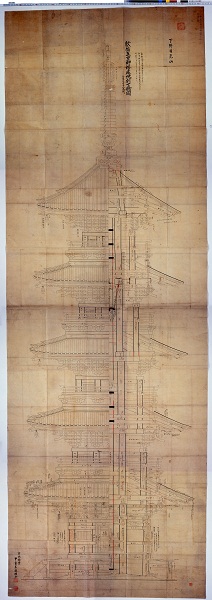 下野日光山献備五重御塔建地割下絵図　官大棟梁甲良若狭棟全の画像