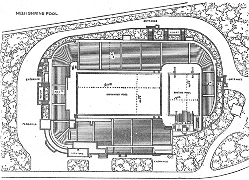 明治神宮外苑水泳場の平面図
