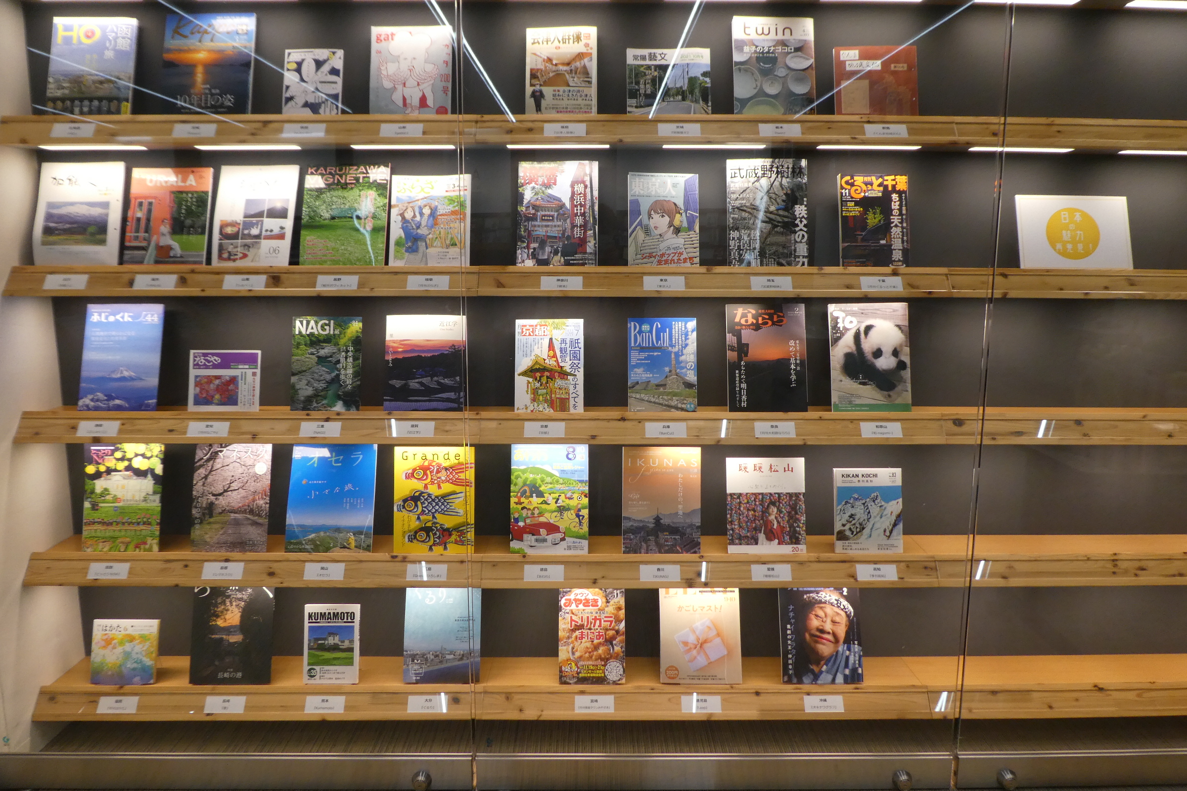 展示ウォール　地域情報誌の展示の様子