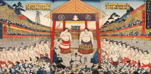 Illustration of Sumō Wrestlers entering the Ring at Kanjin Matches (Kanjin Ōzumō Dohyō Iri no Zu)