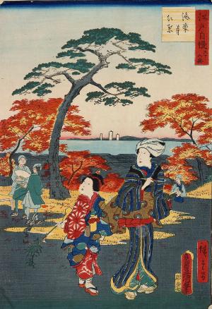 Thirty-six Views of Pride of Edo-tinged autumn leaves in the Kaian-ji Temple (Edo Jiman Sanjūrokkyō Kaian-ji no Momiji)