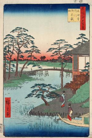 One Hundred Famous Views of Edo: Mokubo Uchikawa Gosenzai-bata