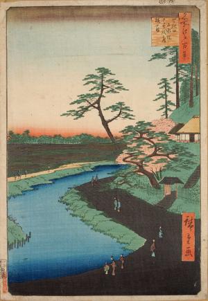 One Hundred Famous Views of Edo: Sekiguchi jōsui-bata Bashō-an Tsubaki-yama